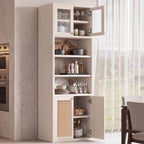 71.7" Bathroom Storage Cabinet, Rattan Tall Freestanding Kitchen Pantry with Doors, Adjustable Shelves and Anti-Tip Devices for Living Room, Dining Room, White
