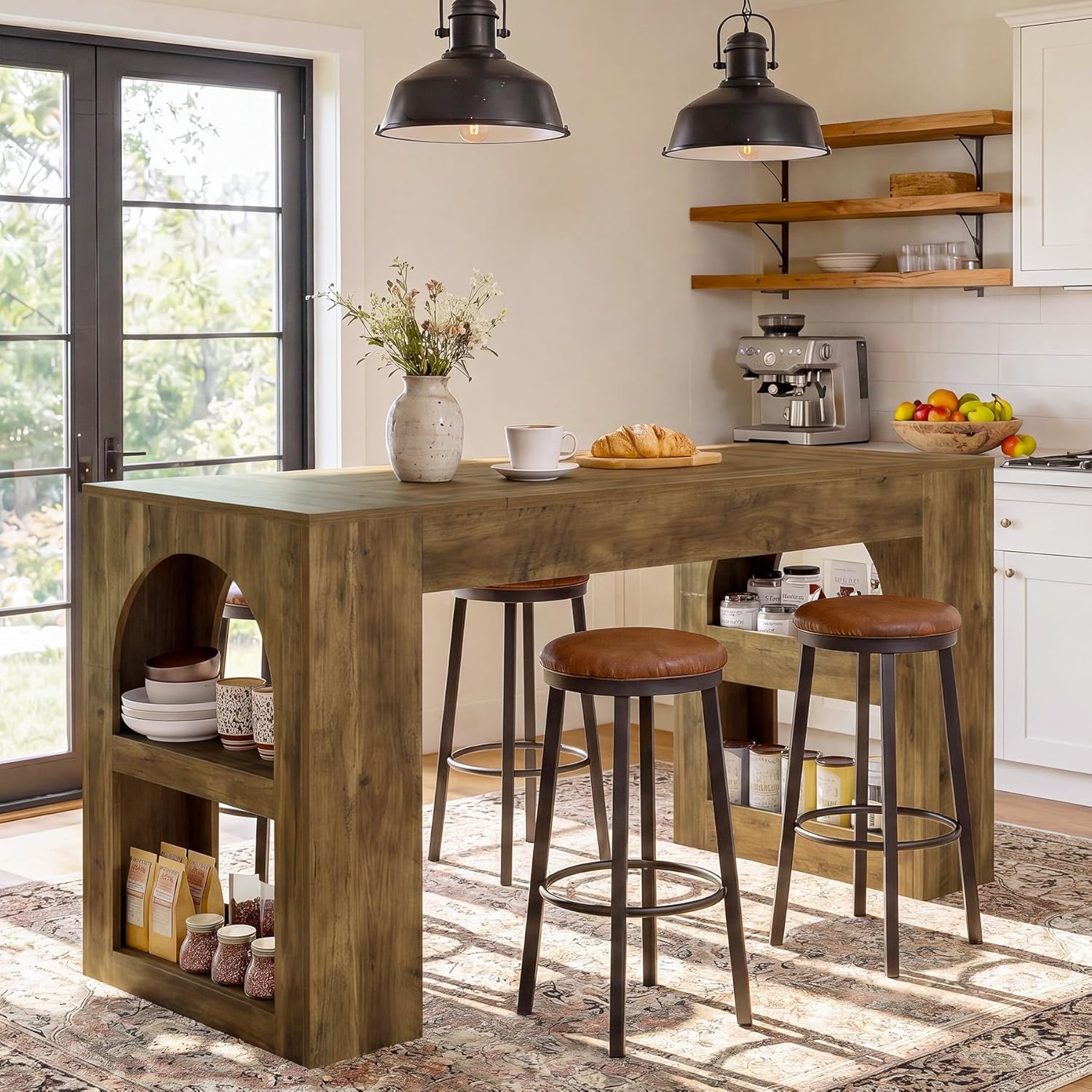 Tribesigns 63-Inch Kitchen Island with Storage, Farmhouse Stationary Island Table with Large Countertop, Counter Height Coffee Bar Unit for Kitchen, Living Room, Basement