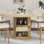 IDEALHOUSE 47" Round Dining Table for 4-6, Modern Farmhouse Kitchen Table with 2-Layer Storage Shelf & Drawer, Wooden Circle Dining Tables with Fluted Pedestal Base, Natural