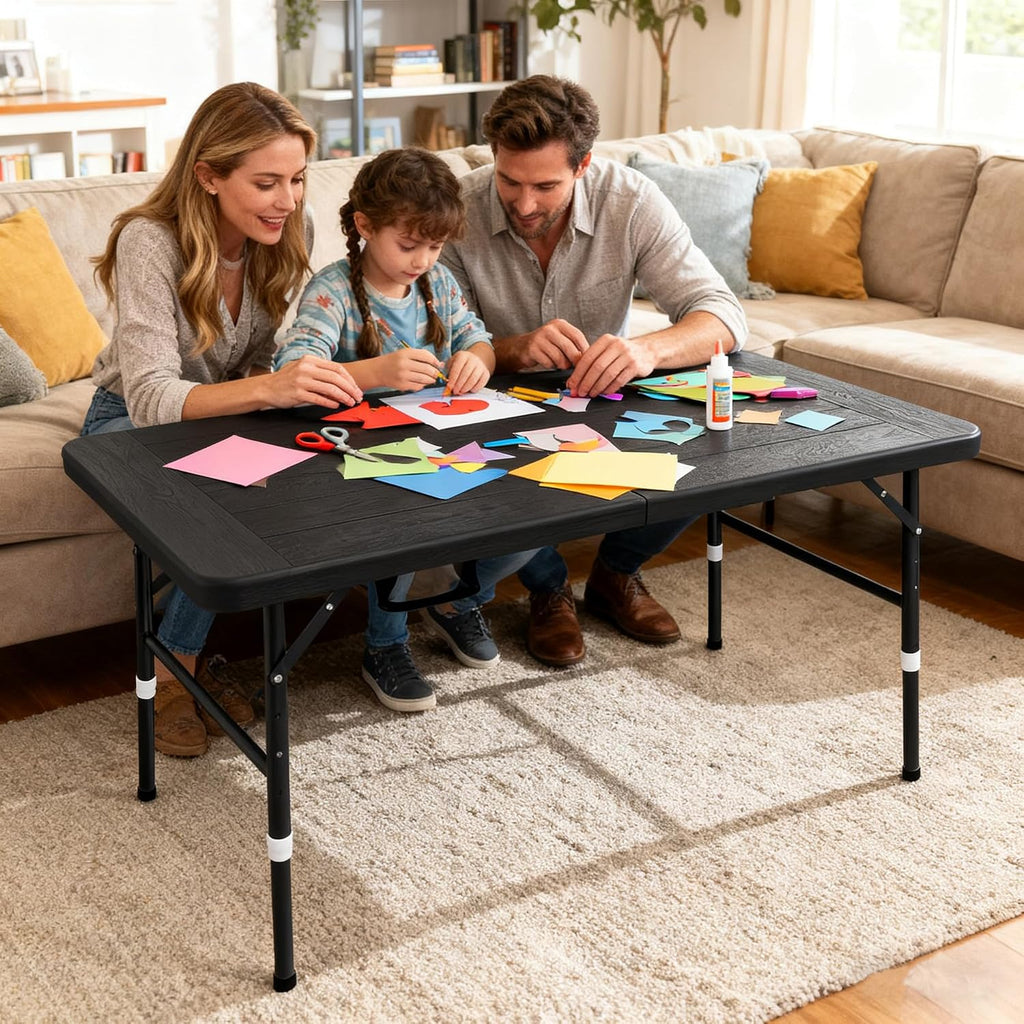 Folding Table, 4FT/6 FT Foldable Table with Carrying Handle, Steel Legs Heavy Duty Portable Utility Table for Party, Dining, Wedding, Events, Picnic Indoor, Outdoor, Camping