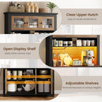 68.7 " Pantry Cabinet with LED Light and Charging Station, Kitchen Pantry Storage Cabinet with Countertop, Large Kitchen Hutch with Wine Rack & Adjustable Shelves for Dining Room, Living Room