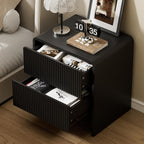 Furniway Set of 2 Modern Curved Nightstand with 2 Drawers, Push-to-Open Wooden Bedside Table, Minimalist End Table for Bedroom, Black