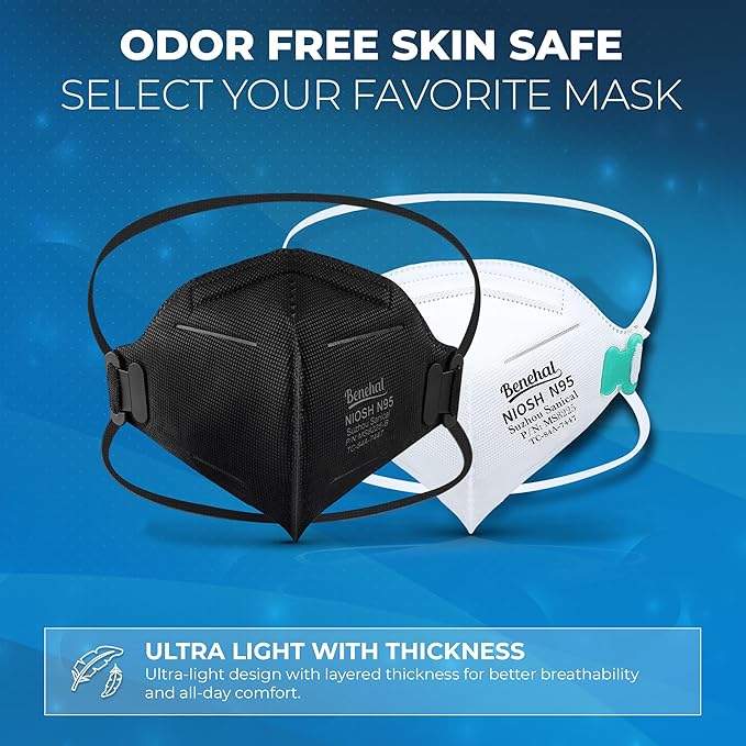 N95 Masks for Adults - NIOSH-Approved Individually Wrapped Reusable N95 Face Masks- 95% Filtration for Easy Breathing