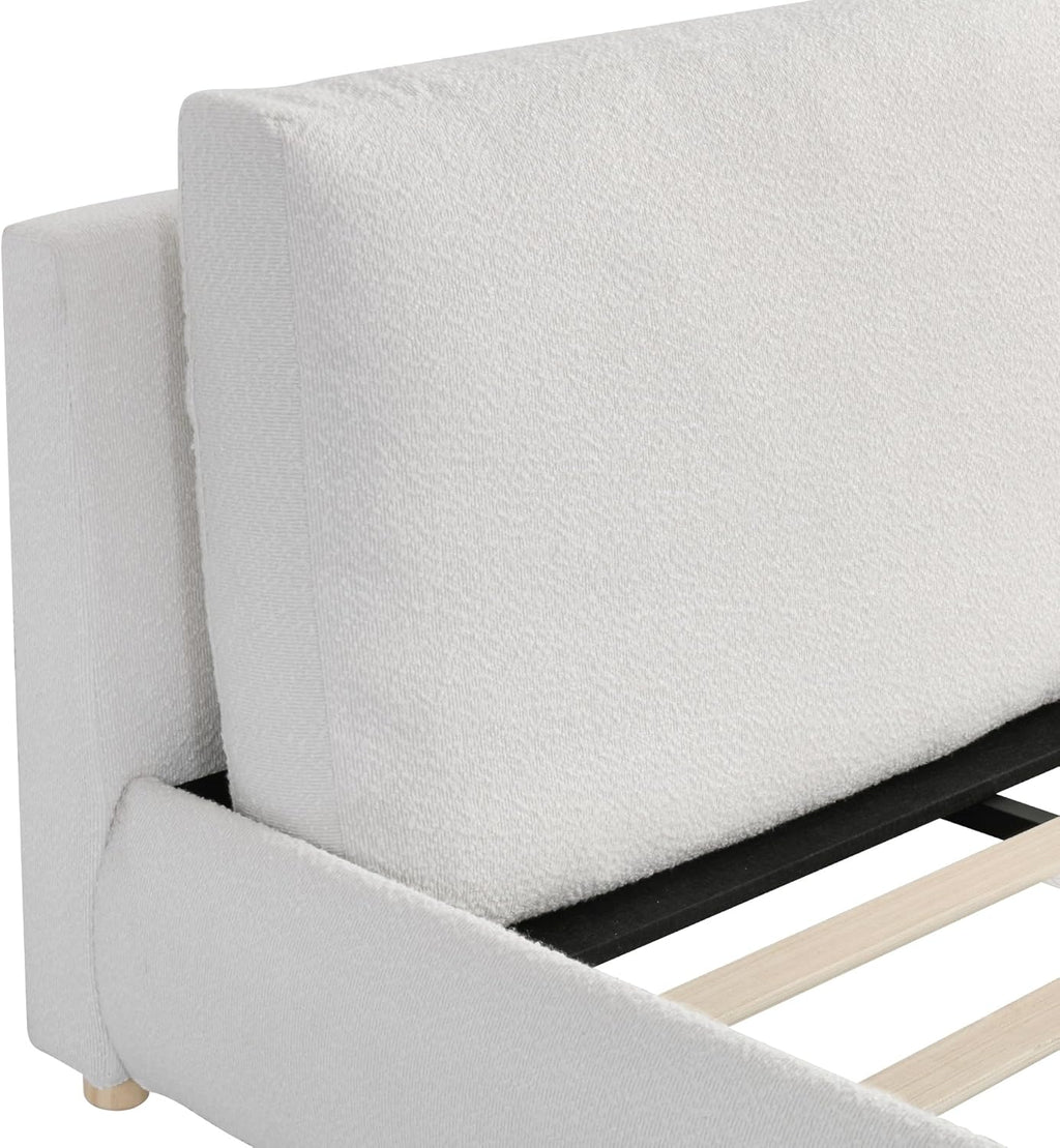 Merax King Boucle Platform Bed with 2 Removable Headboard Pillows, White