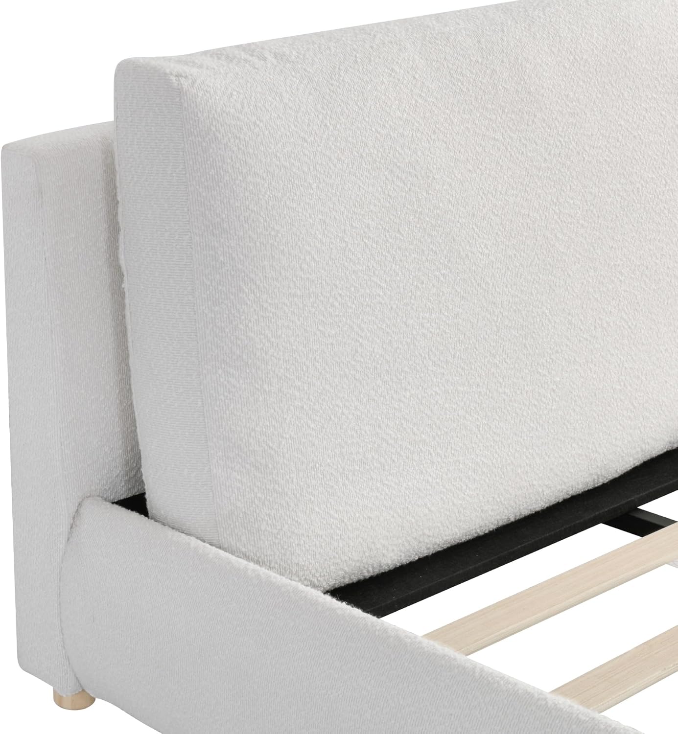Merax King Boucle Platform Bed with 2 Removable Headboard Pillows, White
