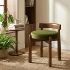 DUOMAY Velvet Vanity Stool with Low Back, Upholstered Round Makeup Stool, Cute Solid Wood Legs Footrest Ottoman for Bedroom, Dressing Table, Living Room (Green)