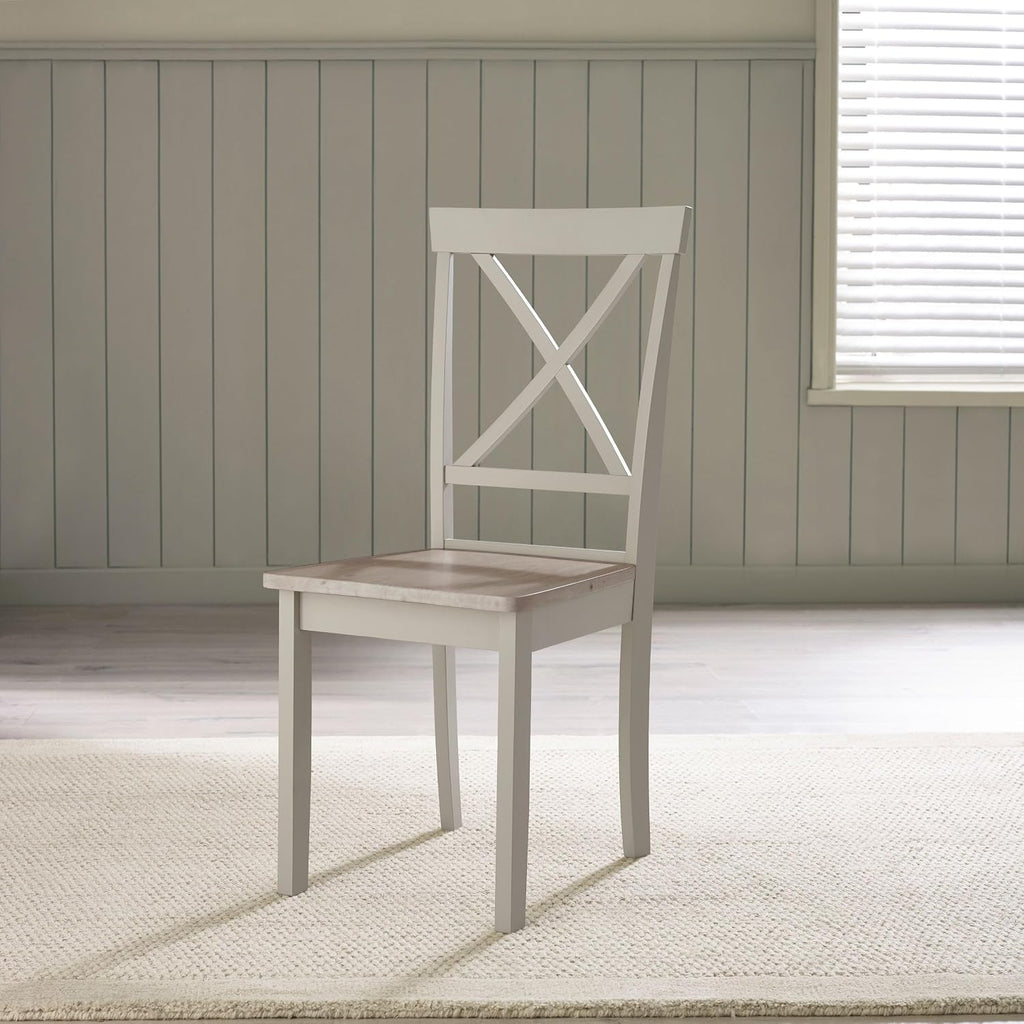 Furniturebox Padstow Round Light Grey Extendable Dining Table with 6 Millford Cross Back Chairs – Solid Wood Farmhouse Kitchen Set – Seats 4–6 – Limewash Finish