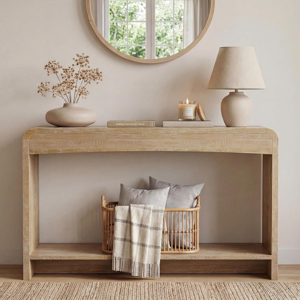 Farmhouse Entryway Table, 43.7" Console Table with Open Shelf | Sofa Table Behind Couch, Wooden Entry Table with Storage for Entrance, Entryway, Living Room, Hallway, Natural