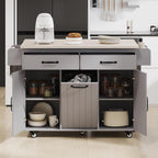 51" Rolling Kitchen Island with Tilt-Out Trash Cabinet & Drop Leaf | Tilt-Out Trash Cabinet, Drop Leaf Extension, Rolling Design, Kitchen Storage, 51 Inch Width