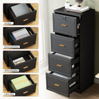Tribesigns 4 Drawer File Cabinet with Lock, Filing Cabinets for Home Office | Vertical Wooden File Cabinet with Key, Modern Style, Tall Office Storage Cabinet for Legal Size/Letter/A4/Files, Black