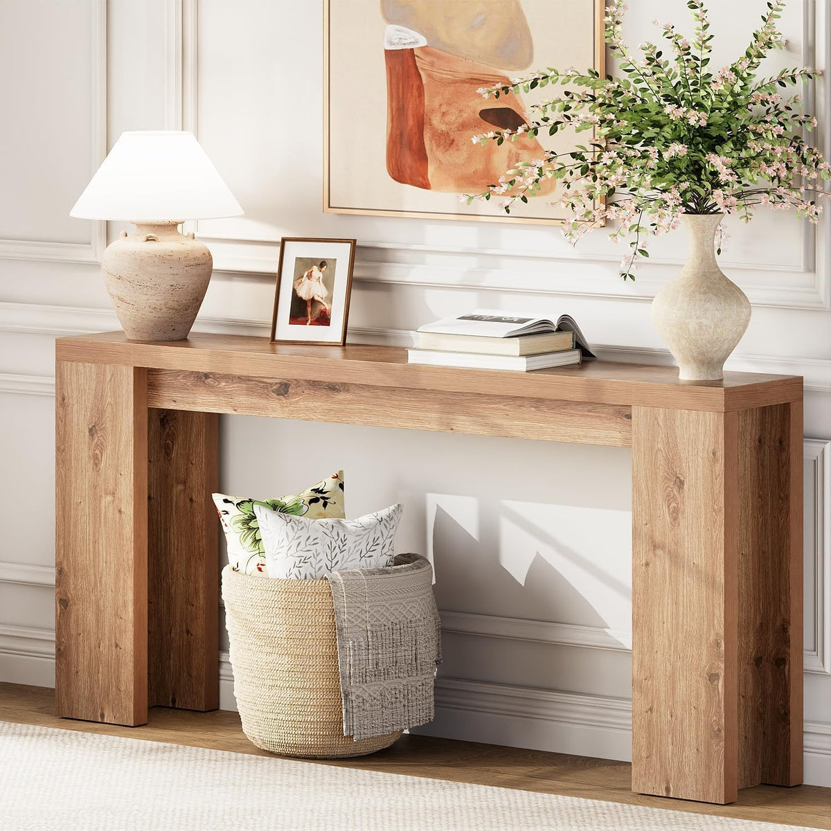 karlott 70.9" Extra Long Console Table, Farmhouse Entryway Table, Brown | Thickened Base Wooden Sofa Table, Behind Couch Table, Farmhouse Accent Table, Suitable for Hallway, Entrance and Living Room