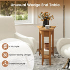 GOFLAME 2-Tier Wedge End Table Set of 2, Narrow Triangle Side Table with Storage Shelf, Solid Wood Legs, Nightstand, Recliner Wedge Table for Living Room, Bedroom, Small Space, Rustic Walnut