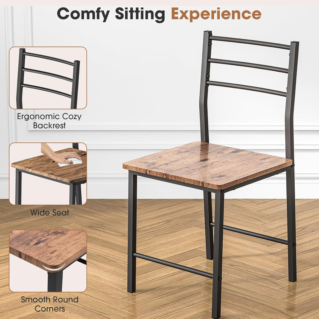 Fenbeli 3 Piece Dining Table Set - Small Kitchen Table & Chair Sets for 2, Breakfast Table Set w/Steel Frame, Built-in Storage Rack for Dining Room, Living Room, Apartment (Brown, Small)