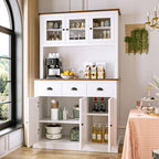 MU 71" Kitchen Pantry Cabinet with Charging Station, Tall Pantry Hutch with Drawers, Countertop & Microwave Shelf, Food Storage Cabinet for Dining Room & Coffee Bar, White