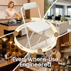 Folding Bar Stool with Backrest, 29.5 Inch Tall Foldable Stool Chair with Leather Padded Seat, Portable Counter Height Collapsible Stool for Kitchen Island Shop Cafe Dining Room, White, 1pcs