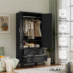 Baborokic Metal Wardrobe Cabinet with Hanging Rod,71" Armoire Wardrobe Closet with Adjustable Shelves,Farmhouse Steel Clothing Storage Cabinets for Bedroom,Office,Laundry Room Black
