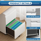 2 Drawer File Cabinet with Lock,Filing Cabinet for Home Office,Small Rolling for Legal/Letter/A4 File,Mobile Cabinets on Wheels Under Desk -White