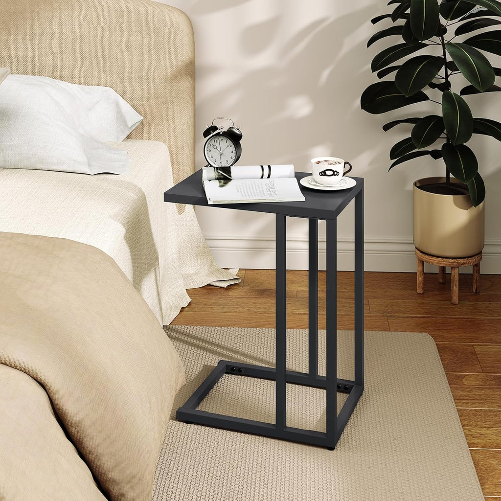 Tangkula C-Shaped End Table, Modern Small TV Tray with Metal Frame, Adjustable Foot Pads, Industrial Couch Sofa Side Table for Living Room Bedroom Office (2, Dark Gray)