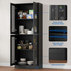 Cozy Castle Kitchen Pantry Cabinet, 71" Tall Rattan Doors Storage Cabinet and Adjustable Shelves, Modern Farmhouse Wood Cupboard Utility Hutch for Kitchen, Dining Room, Living Room (Black)
