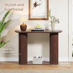 AVZEAR Fluted Entryway Console Table with Storage Shelf, Oval Curved Mid Century Couch Table Behind Sofa Console Tables Long and Skinny for Living Room Hallway Entrance Foyer, Walnut