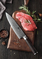 XINZUO 8 Inch Hammered Damascus Chef Knife,67 Layers Damascus Steel Kitchen Knife,Professional Japenese Chef Knife with Gift Box, Dark Brown Pakkawood Handle, Razor Sharp-He Series