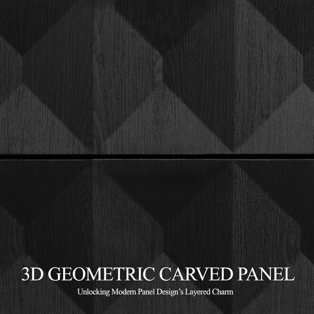 Brafab 118" Sideboard Buffet Cabinet with 3D Geometric Doors, Long Credenza