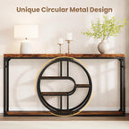GarveeHome 55" Industrial Entryway Table, 5-Tier Narrow Console Table with o-Shaped Metal Frame, Storage Sofa Table for Living Room, Hallway & Entrance