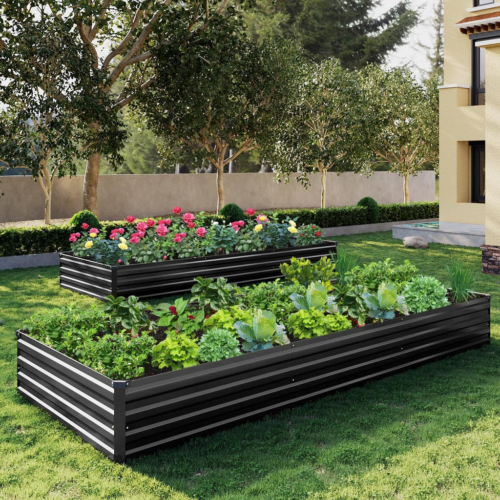 10×3×1FT(2PCS) Galvanized Raised Garden Bed Kit, Metal Planter Boxes，Large Outdoor Planters Garden for Planting Vegetables,Flowers,Herbs -Black