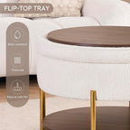 28.5 Inch Round Coffee Table Ottoman with Storgae, Modern Large Upholstered Circle Storgae Ottoman with Removable Lid Top and Metal Legs for Living Room, Bedroom, Teddy Fleece Beige
