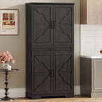IRONCK 72" Farmhouse Kitchen Pantry Cabinet with Sliding Storage Rack,Black | Tall Freestanding Cupboard with 6 Hanging Shelves for Kitchen, Dining Room