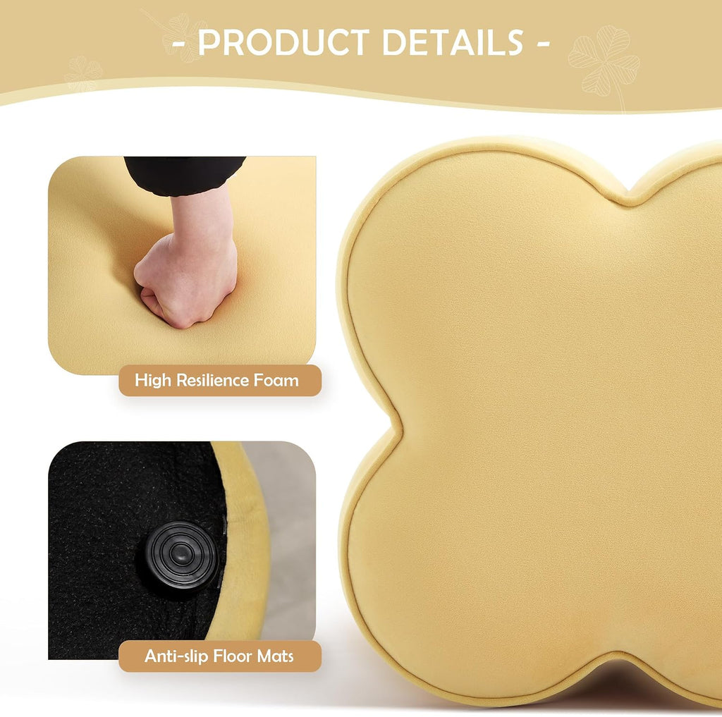 Yellow Velvet Ottoman, Small Vanity Stool, Modern Ottoman Stool, Footrest for Couch, Flower Footstool for Makeup Room, Entryway and Living Room