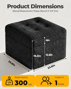 23.6in Pouf Ottoman, Corduroy Ottoman Foot Rest with Dual‑Layer Support, Large Plush Pouf with Soft Chunk‑Foam Top & Firm Foam Base, Floor Foot Stool for Living Room, Black