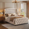 VASAGLE Queen Platform Bed Frame, Upholstered, Wooden Slats