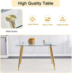 Baysitone 63" Modern Glass Dining Table with 4 Hot Pink Velvet Dining Chairs, Gold Metal Legs - Stylish 5-Piece Dining Set for Home