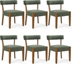 RNKSFX Upholstered Green Dining Chairs Set of 6, Walnut Wooden Kitchen & Dining Room Chairs, Mid Century Modern Fabric Farmhouse Dining Chairs Oversized Sturdy Rounded Chairs Curved Back