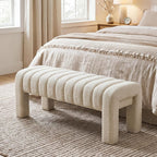 43’’ Bedroom Bench, Upholstered End of Bed Bench with Solid Wood Legs, Modern Small Dining Bench with Full Covered Fabrics for Entryway, Bedroom, Living Room (Beige, Linen)
