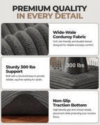 23.6in Pouf Ottoman, Corduroy Footstool Foot Rest Floor Seating | Dual-layer support with soft chunk-foam top & firm base. Ideal floor footrest & extra seating for living room, Dark Gray