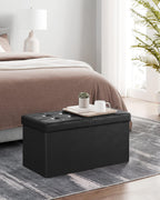SONGMICS 30 Inches Folding Storage Ottoman Bench with Flipping Lid | Storage Chest Footrest Padded Seat, MDF Support, Ink Black, MINOTA Collection ULSF45BK