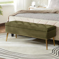 HULALA HOME Modern Velvet Storage Ottoman Bench with Gold Base & Nailhead Trim, Upholstered Bedroom Bench for End of Bed, Button-Tufted Footstool for Entryway Living Room Dining Room, Moss
