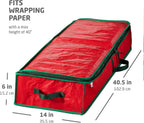 ZOBER Gift Wrapping Paper Organizer Storage - 40" Gift Wrap Storage Containers With Interior Pockets For Bows, Tags & Ribbons - Wrapping Paper Holder, Waterproof, Fits 24 Standard Rolls, Red