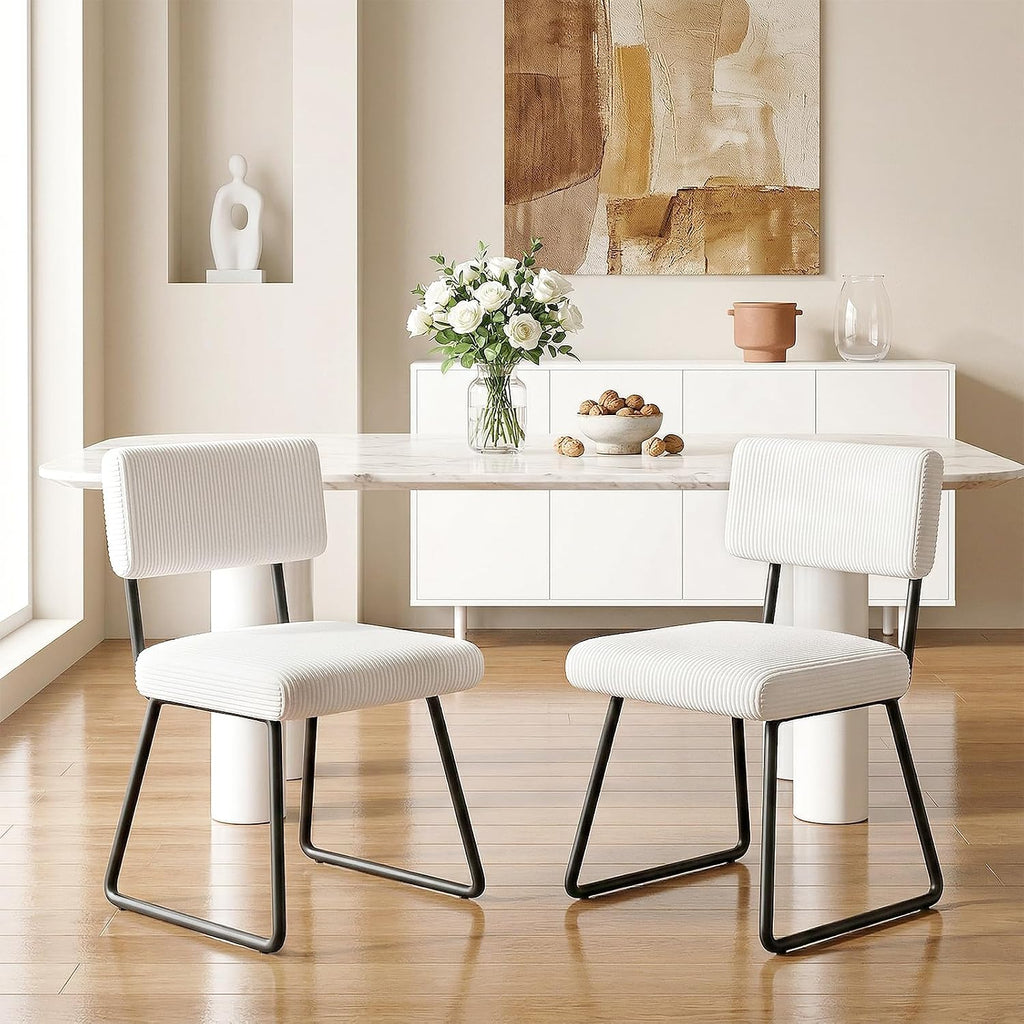 Dining Chairs Set of 2, Upholstered Velvet Dining Room Chairs Kitchen Chairs with Thick Cushion, Soft Backrest, Metal Legs, Modern Accent Side Chair for Home Living Room Bedroom, White