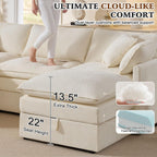 Ihanherry 135” Modular Sectional Sofa with Storage, U Shaped Cloud Couch with Movable Ottomans & 4 Pillows, Chenille Deep Seat Sectional Couches for Living Room, Apartment (Beige)