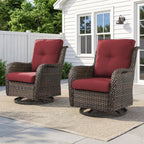 Belord Outdoor Swivel Chairs Set of 2,Patio Wicker Rocker Chairs,All Weather Patio Conversation Furniture Set, Ideal for Porch Balcony Deck Yard, Brown Wicker/Red