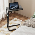 TUTOTAK C Shaped End Table, Side Table for Couch, Sofa Table with Storage Bag, TV Tray for Living Room, Bedroom, Charcoal Grey TB01BY082