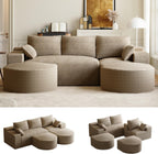108" U-Shaped Couches for Living Room,Comfy Fluffy Cloud Sectional Couch with Curved Ottoman, Modern Plush Corduroy Deep Seat Modular Sectional Sofa for Small Spaces, Light Brown