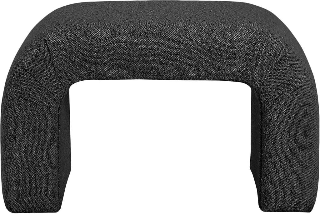 Meridian Furniture 169Black Niagara Collection Modern | Contemporary Boucle Fabric Upholstered Bench with Rich Black Boucle Fabric, Curved Contemporary Design, 28" W x 15.5" D x 17.5" H, Black