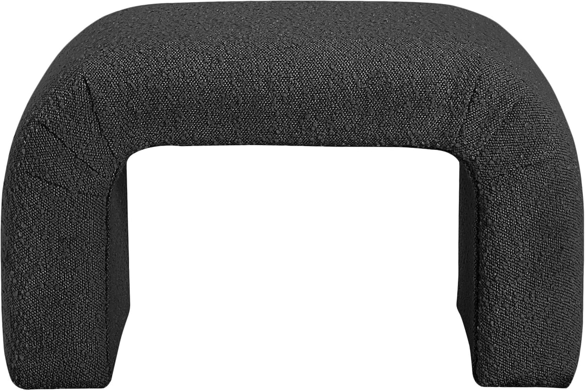 Meridian Furniture 169Black Niagara Collection Modern | Contemporary Boucle Fabric Upholstered Bench with Rich Black Boucle Fabric, Curved Contemporary Design, 28" W x 15.5" D x 17.5" H, Black