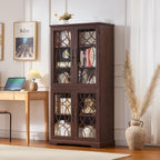 Joaxswe 67" Tall Pantry Cabinet, Wood Kitchen Pantries Cabinets with Glass Doors & Adjustable Shelves, Freestanding Vintage Cupboard with Large Storage for Dining Room, Bathroom, Walnut