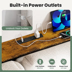 GRLEAF 102" Sofa Table with Built-in Power Strip (4 AC Outlets & 4 USB Ports) – 4.9ft Power Cord, Metal Frame, Easy Assembly, Long Couch Table Behind Sofa, Living Room and Home Office | Rustic Brown