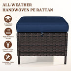 Outdoor Patio Ottoman Set of 2, All Weather Rattan Wicker Ottoman Seat, Outdoor Footstool Footrest Seat for Patio, Backyard, Poolside, Garden